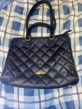 Joy Mangano Quilted Black Satchel with Gold Accents